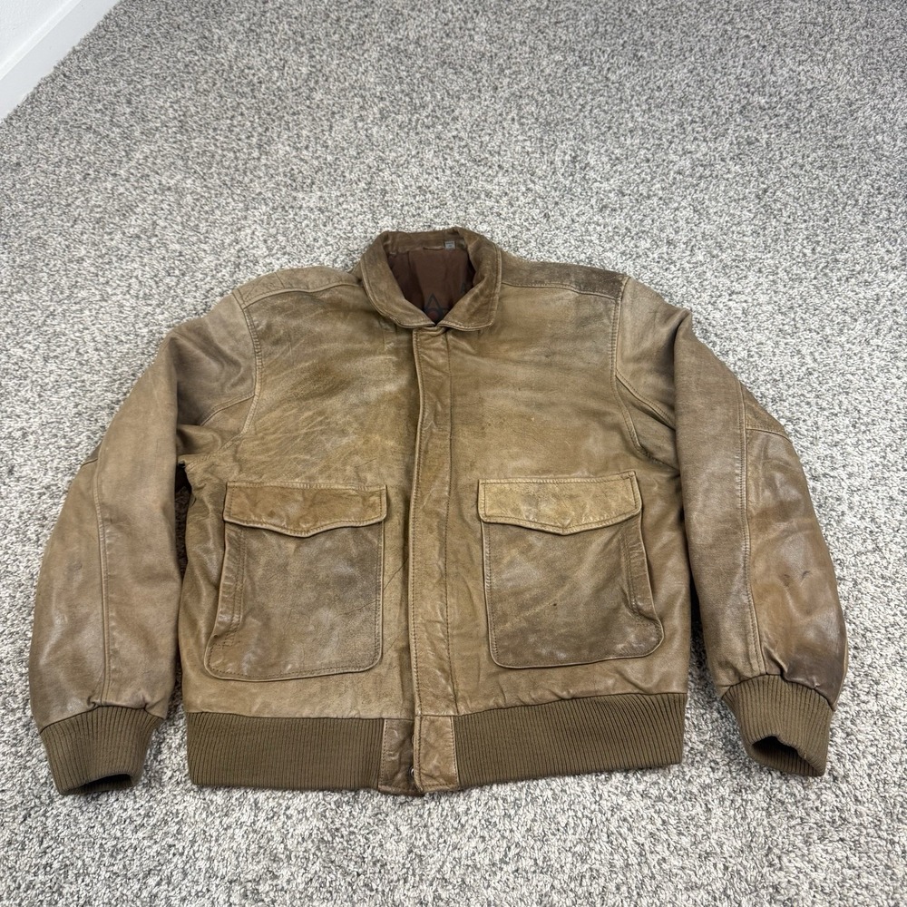 U2 Wear Me Out Leather Bomber Flight Jacket Mens 42 Brown A2 Aviator Distressed